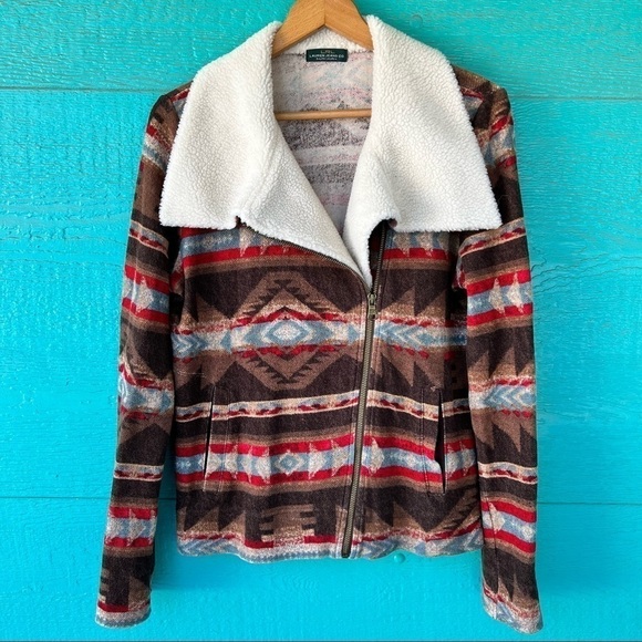 RALPH LAUREN JEANS SHERPA COLLAR NATIVE PRINT LIGHTWEIGHT ZIP JACKET SIZE MEDIUM - Picture 15 of 15